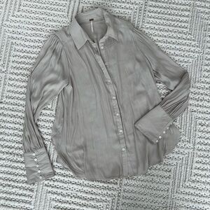 Free People Taupe Silk Effect Women's Blouse